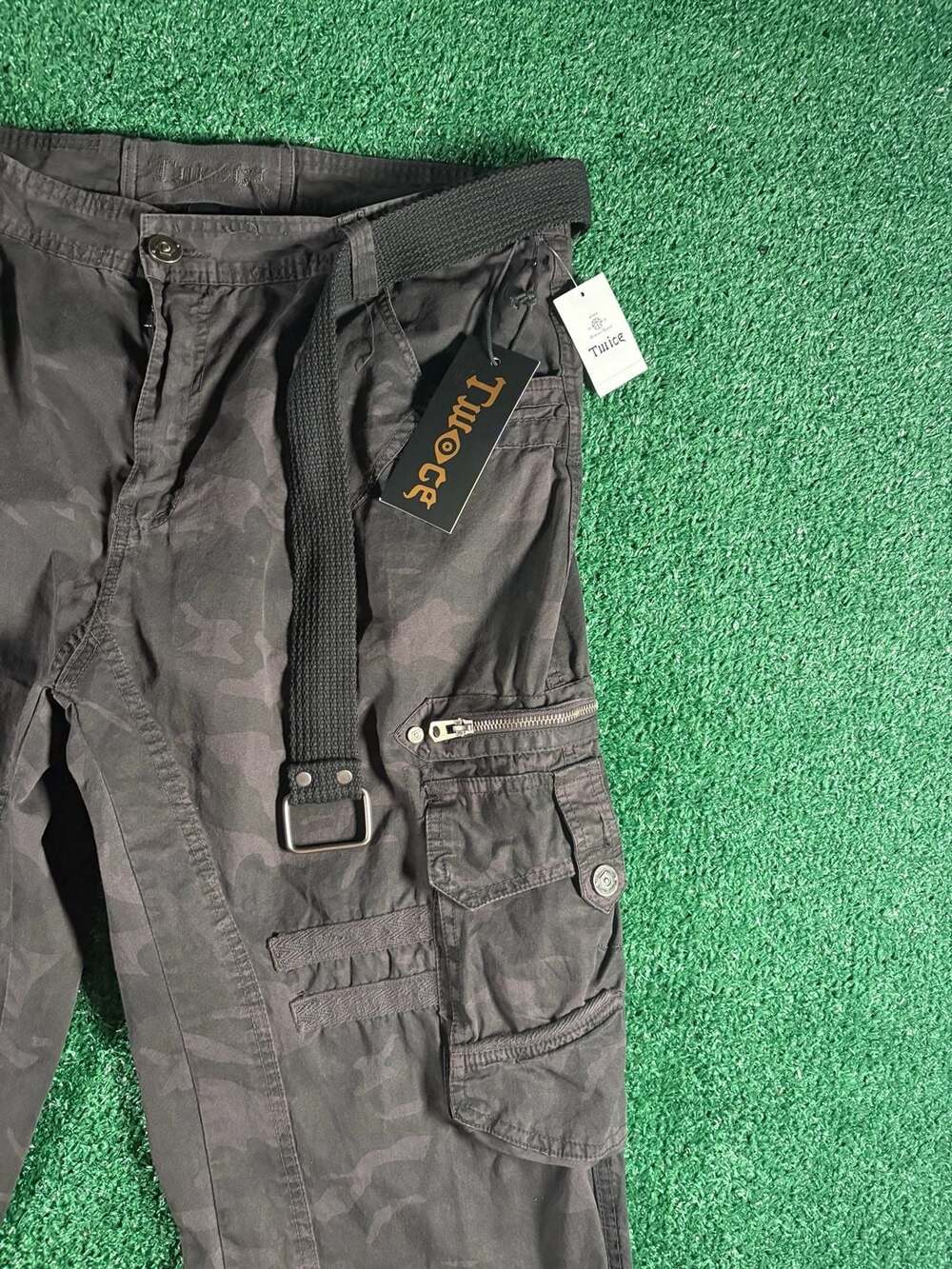 Twice Men's Camo Cargo Pants with Belt